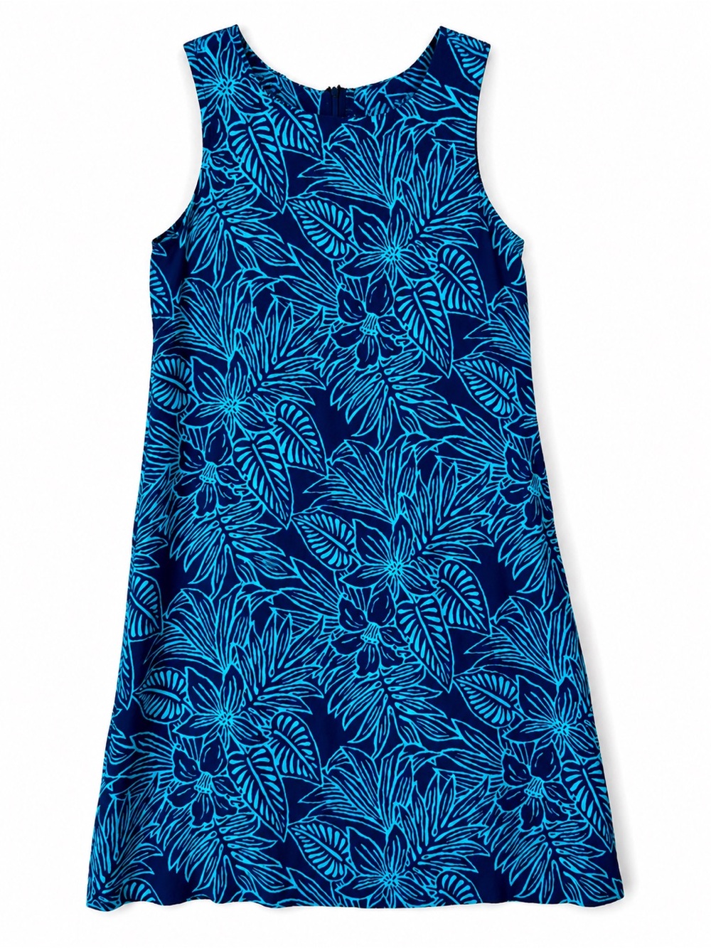 Blue Ginger Hawaii Tropical Floral Rayon Shift Dress XS Blue Sleeveless